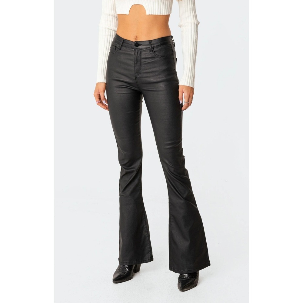 Edikted Womens Faux Leather Flare Jeans Black Size XS NWT Goth Rock Festival